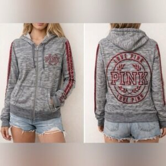 Victoria's Secret Tops - Victoria’a Secret PINK Marled Gray Hoodie Pink Sequins XS